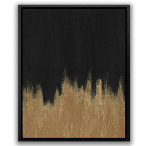 a black and gold painting on a white wall