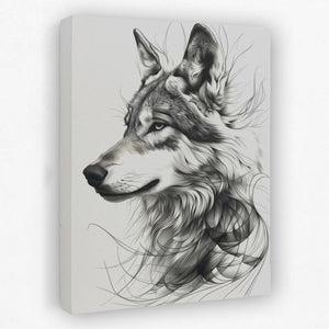 a black and white drawing of a wolf