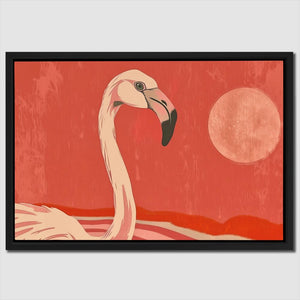 a painting of a flamingo on a red background