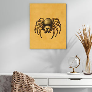 a painting of a spider on a yellow background