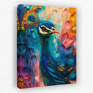 a painting of a colorful bird on a canvas