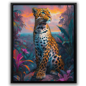 a painting of a leopard sitting on a rock