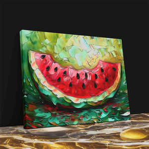 a painting of a watermelon on a black background