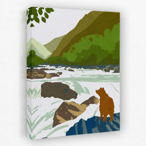 a painting of a bear standing in a river