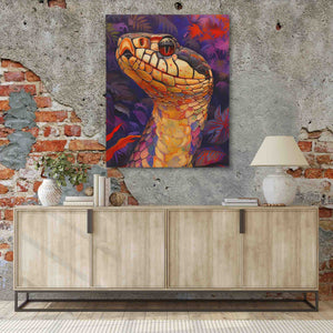 a painting of a snake on a brick wall
