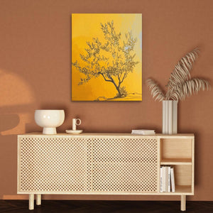 a painting of a tree on a yellow background