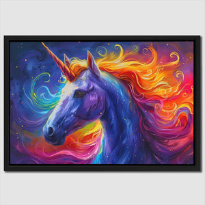 a painting of a unicorn with colorful hair