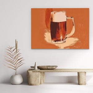 a painting of a mug of beer on a table