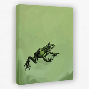 a painting of a frog on a green background