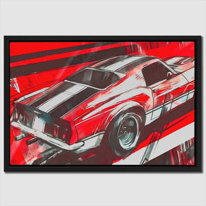 a painting of a red and white muscle car