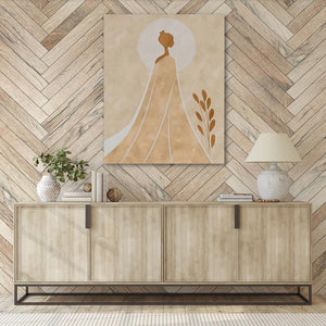 a picture of a woman in a wedding dress on a wall