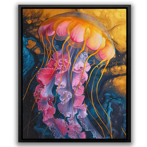 a painting of a jellyfish in a black frame