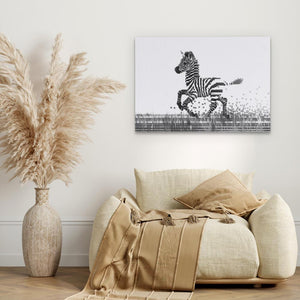 a picture of a zebra running on a wall