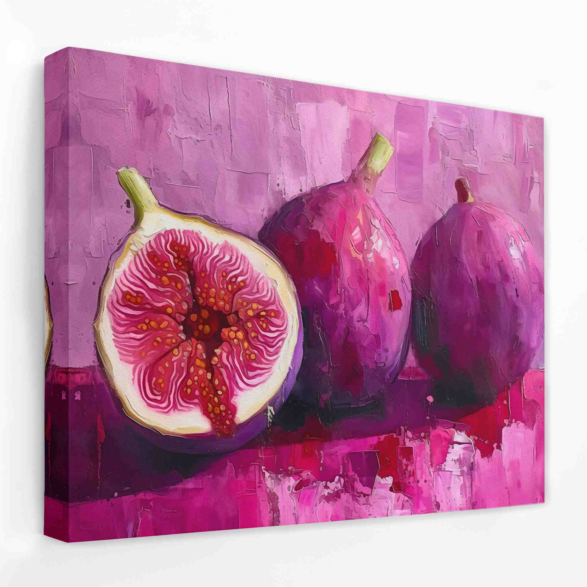 a painting of two figs on a pink background