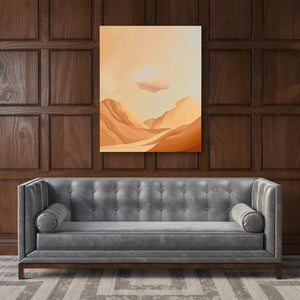 a living room with a couch and a painting on the wall