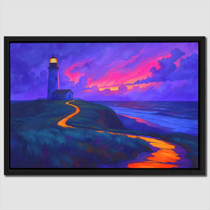 a painting of a lighthouse on a hill