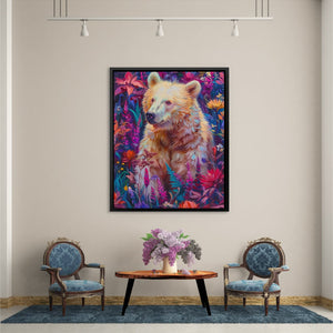 a painting of a bear sitting on top of a table