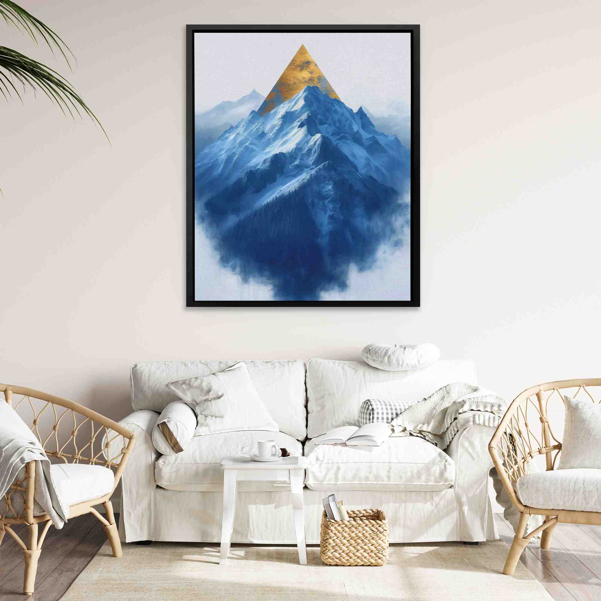 a painting of a mountain with a gold peak