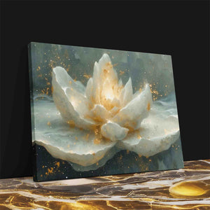 a painting of a white flower on a table