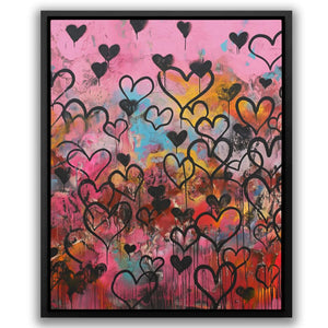 a painting with many hearts painted on it