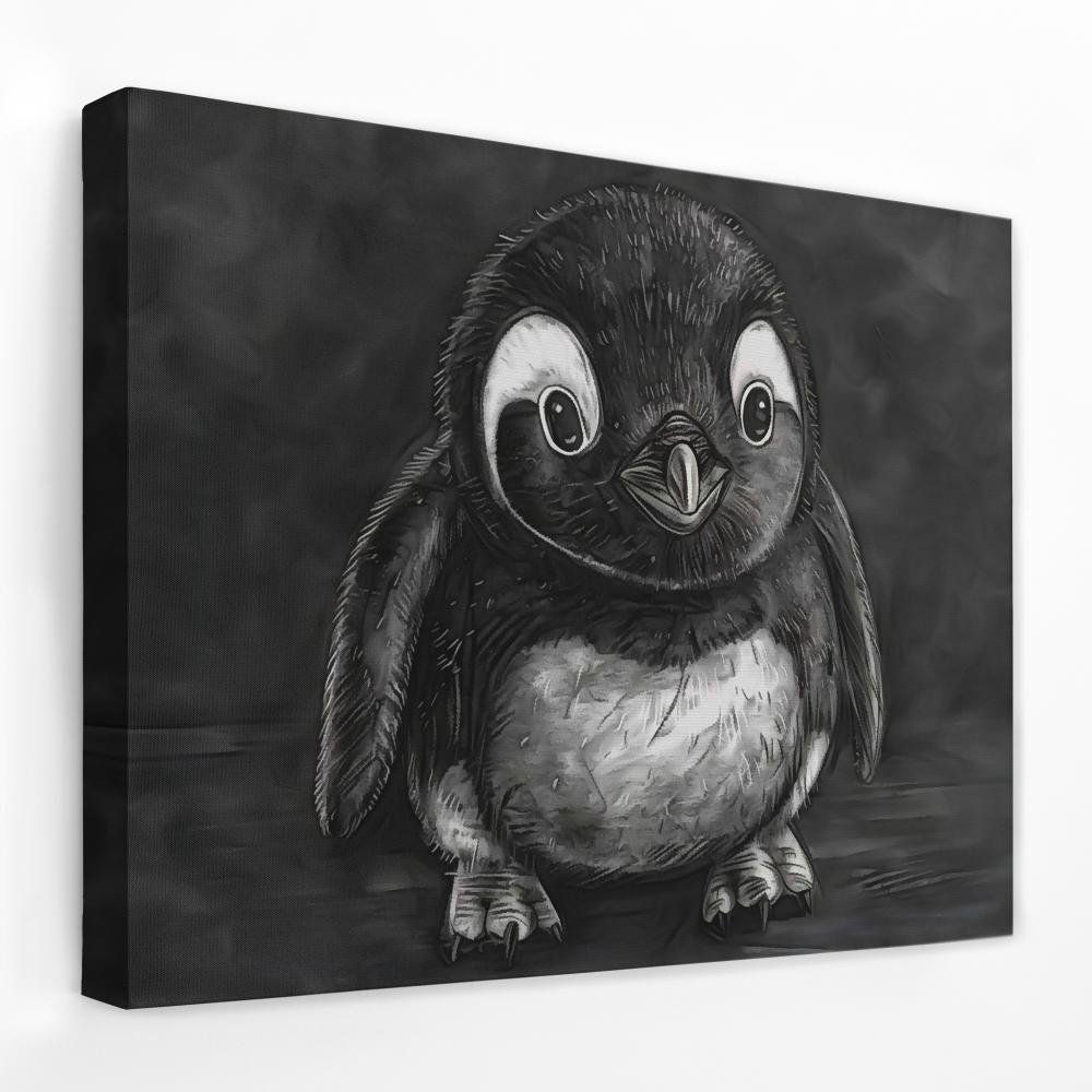 版画 Baby Penguin Baby Penguin Adorable Black and White Canvas - Luxury Wall Art