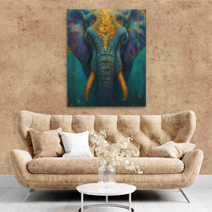 Ivory Sentinel - Blue Elephant of the Wild Print - Luxury Wall Art 