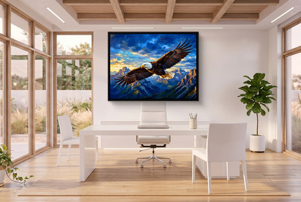Bald Eagle Soaring — bald eagle soaring office space with desk 3 1land framed black