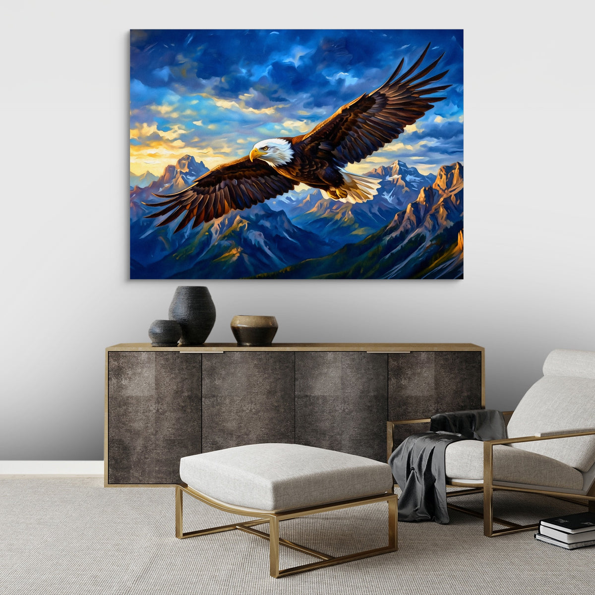 Bald Eagle Soaring — bald eagle soaring sq best living room land close 1land flush print