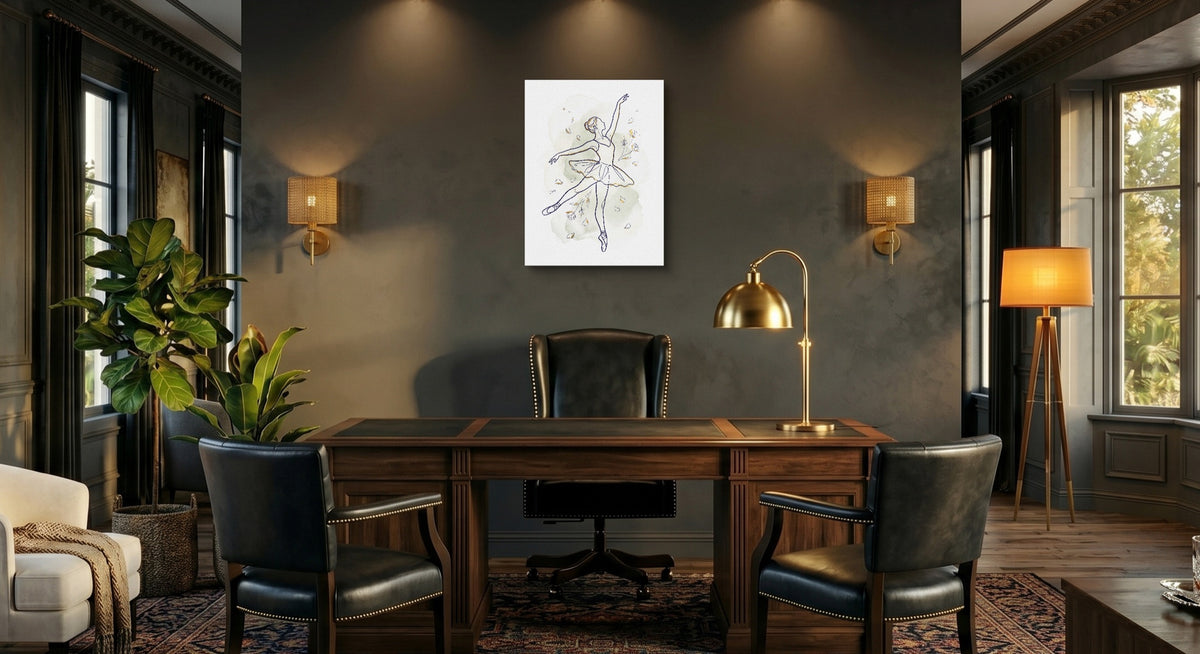Ballerina Golden Dance — ballerina golden dance office interior with desk 1port flush print
