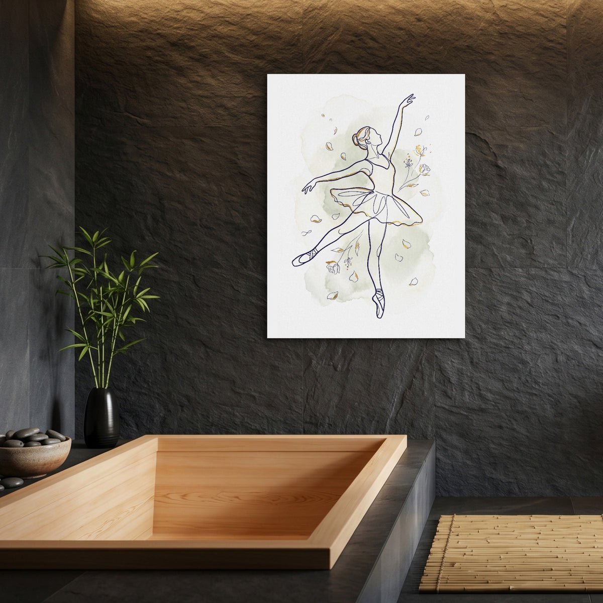 Ballerina Golden Dance — ballerina golden dance sq bamboo bathroom 1port flush print