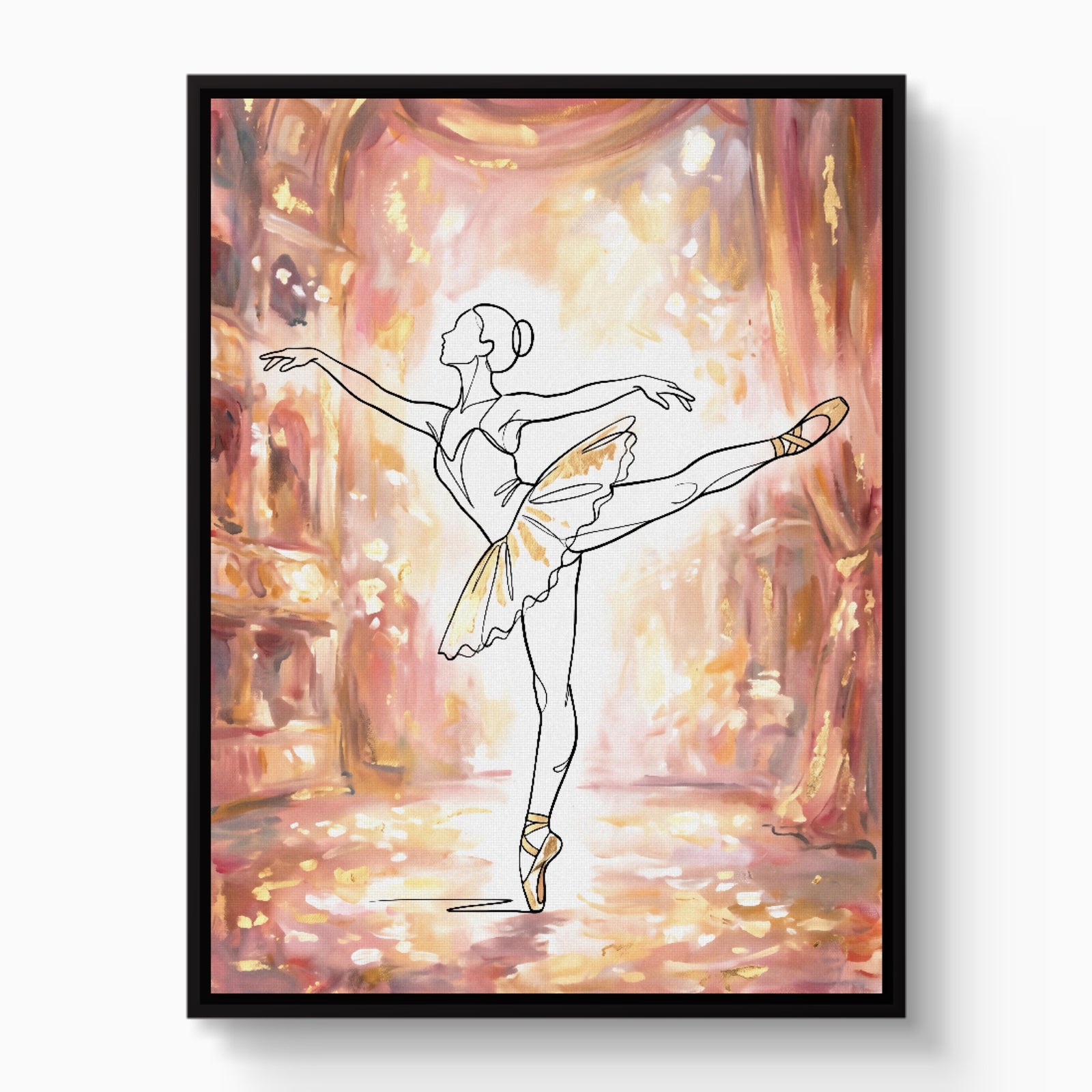 Ballerina Golden Stage — ballerina golden stage white studio framed black