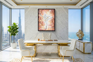 Ballerina Golden Stage — ballerina golden stage office with city view 2 1port framed black