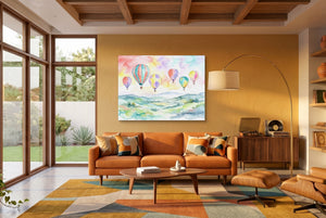 Balloons Floating Hills — balloons floating hills living room interior space 1land flush print