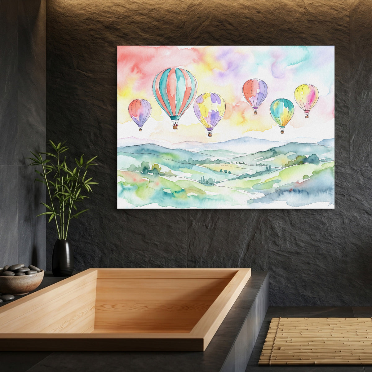 Balloons Floating Hills — balloons floating hills sq bamboo bathroom 1land flush print