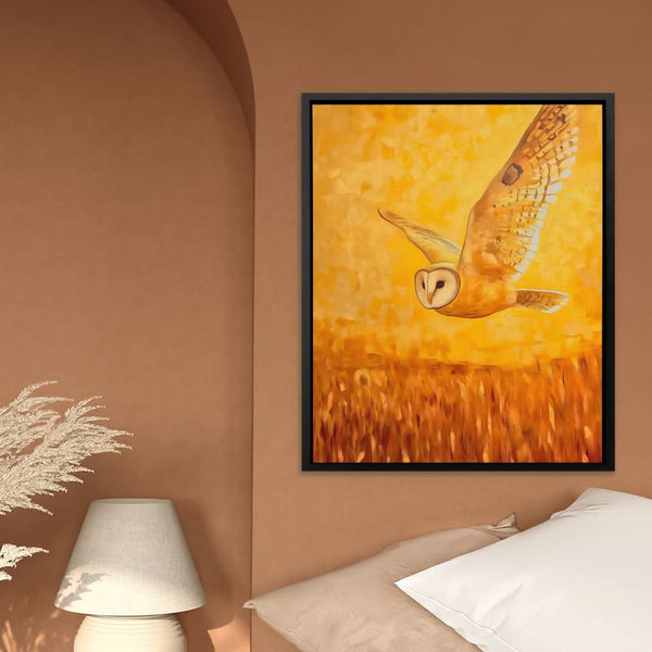 Barn Owl in Sunset Glow in a room