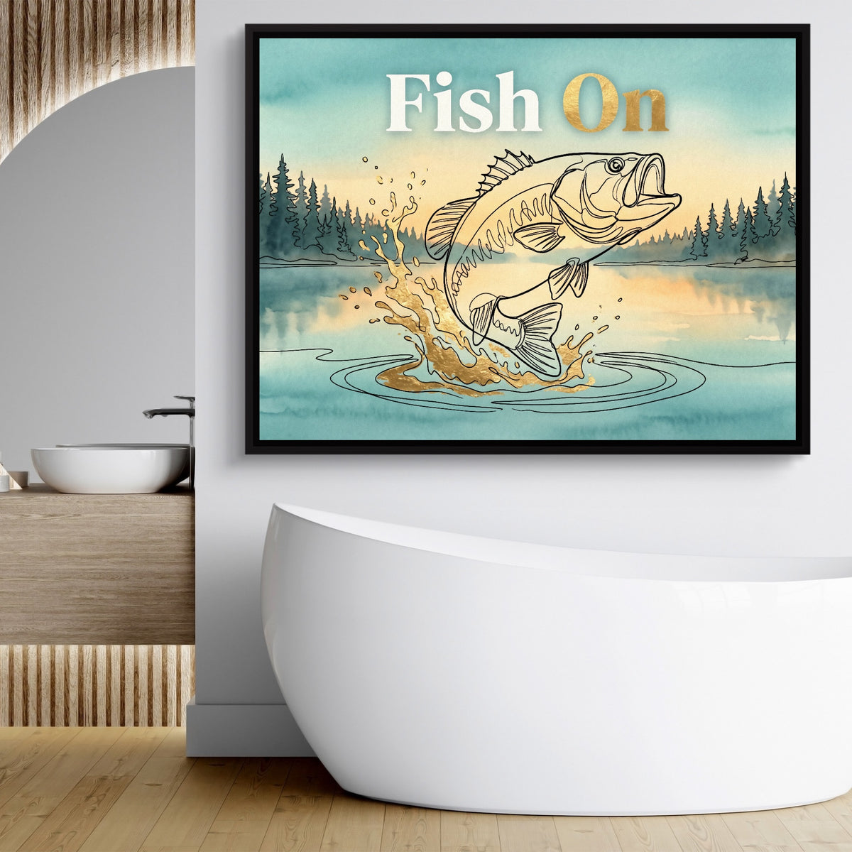 Bass Lake Leap — bass lake leap sq bathroom hotel 1land framed black