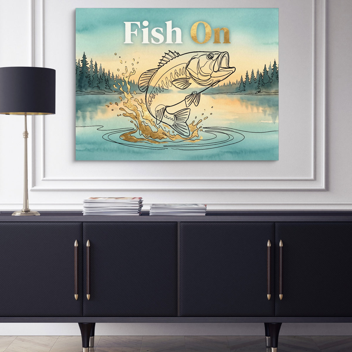 Bass Lake Leap — bass lake leap sq blue cabinet 1land flush print