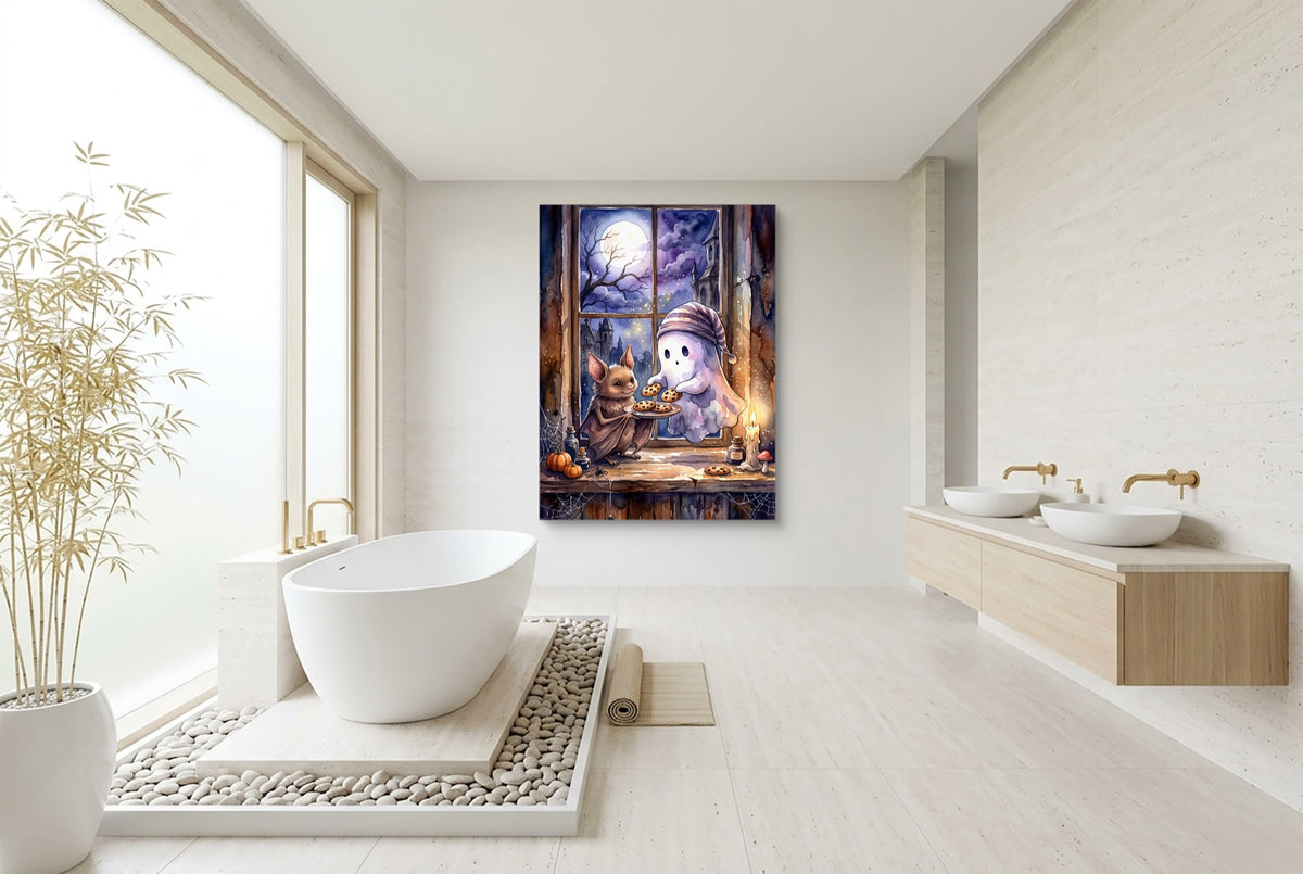 Bat's Cookie Offering — bat's cookie offering bathroom interior with tub 1port flush print