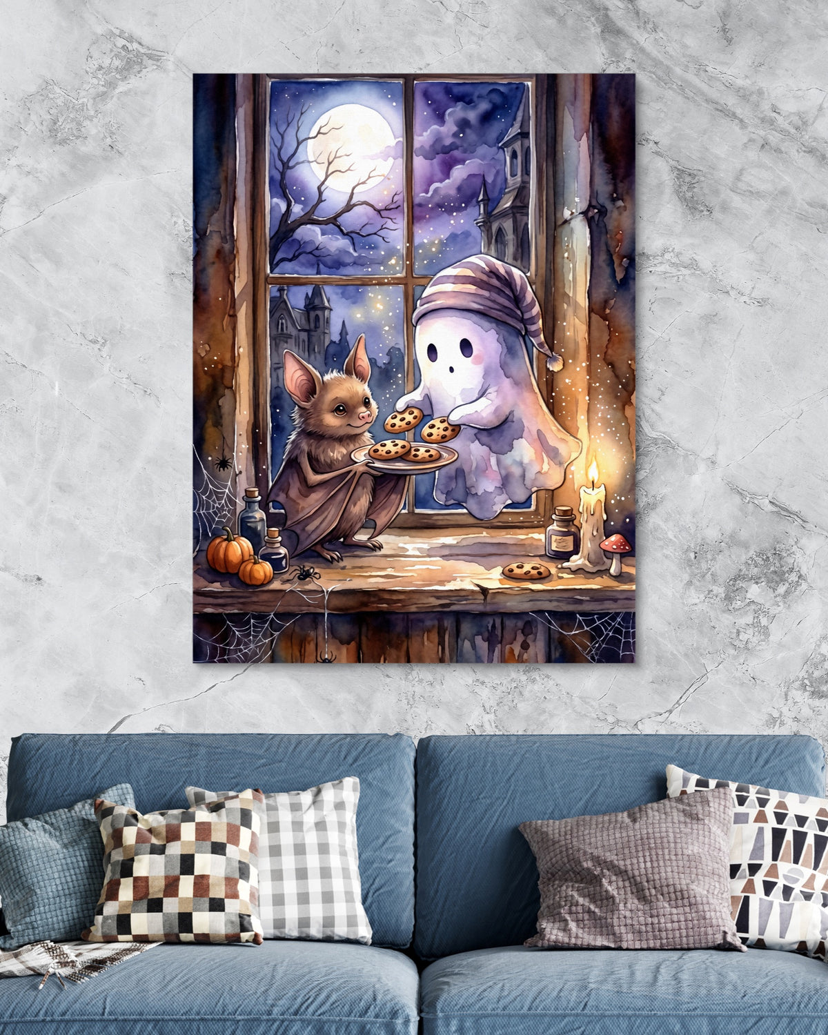 Bat's Cookie Offering — bat's cookie offering psd marble blue couch 1port flush print