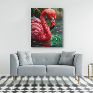 a painting of a pink flamingo in the water