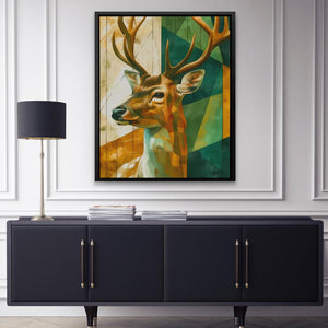 a painting of a deer in a living room