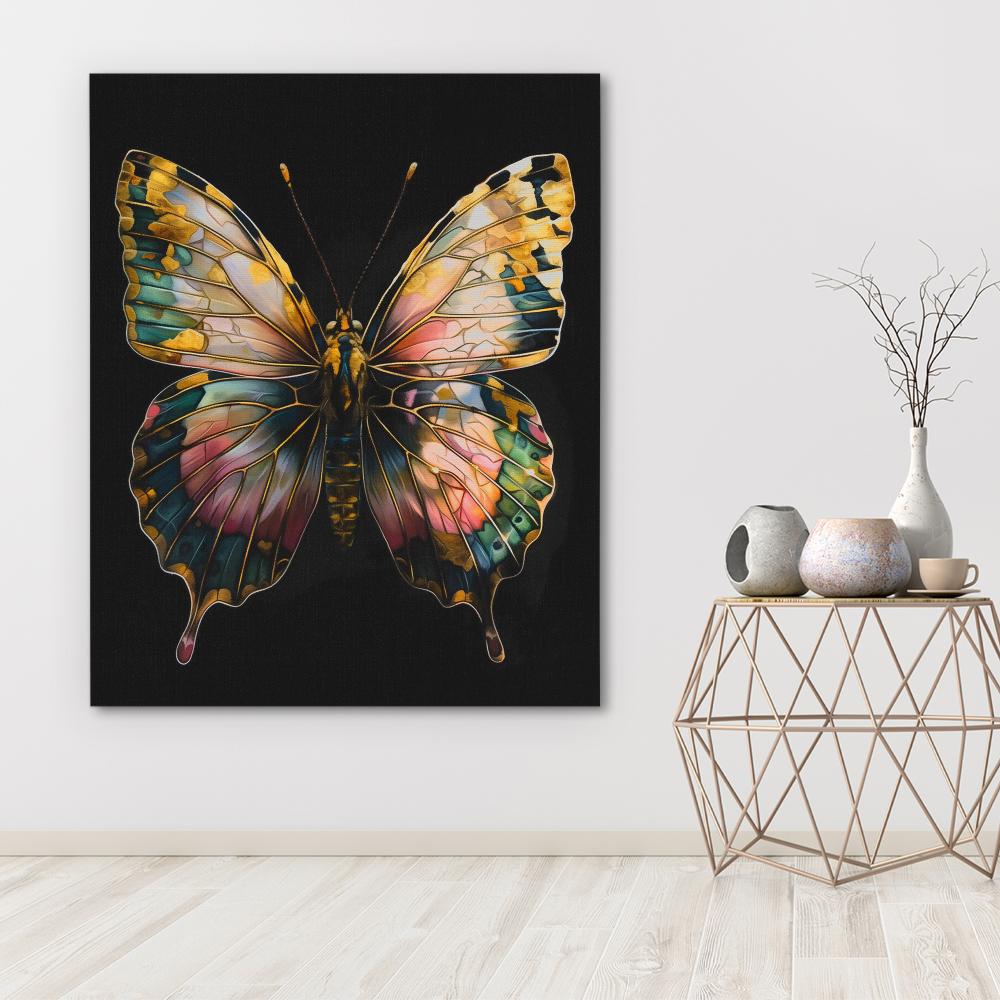 a colorful butterfly on a black background