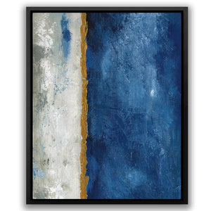 a painting of a blue and white wall