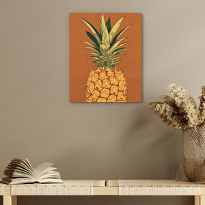 a painting of a pineapple on an orange background