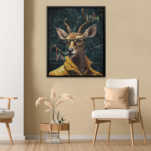 a painting of a deer wearing a yellow shirt