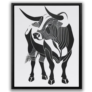 a black and white picture of a bull