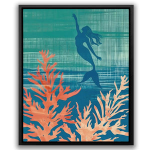 a painting of a woman in the water surrounded by corals