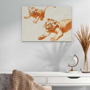 a painting of two tigers on a wall