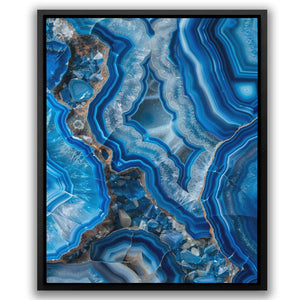 a painting of blue and white marble with a black frame