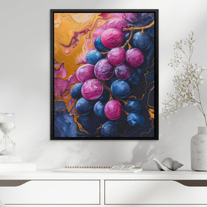 a painting of a bunch of grapes hanging on a wall